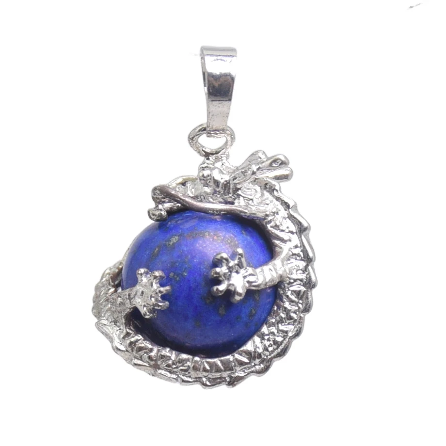 Dragon Wrap Natural Stone Pendants Round Ball White Crystal Carnelian 16mm Bead Reiki Chakra Healing Amulet Women Man Jewelry