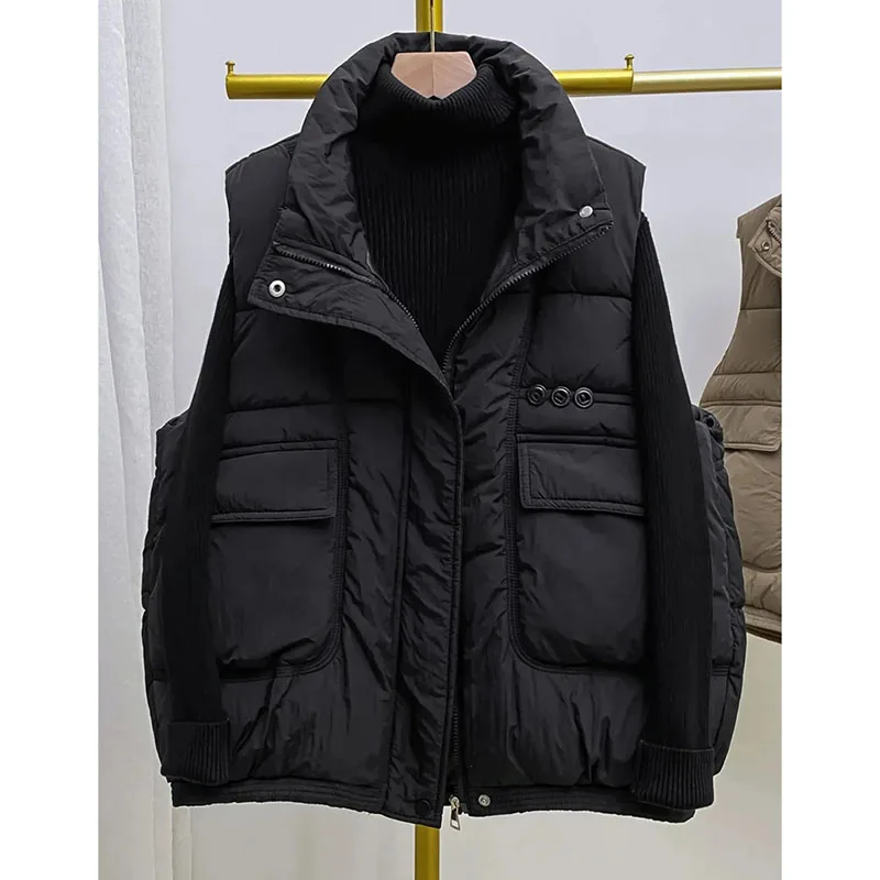 

Европейский хлопковый жилет Downy, женское пальто 2025, осенне-зимняя новая куртка без рукавов, женская жилетка с воротником-стойкой, верхняя одежда