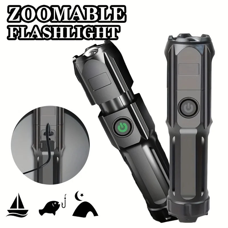 Mini LED Portable Flashlight USB Rechargeable Zoomable Torch with Built-in Battery Outdoor Fishing Hunting Powerful Lantern