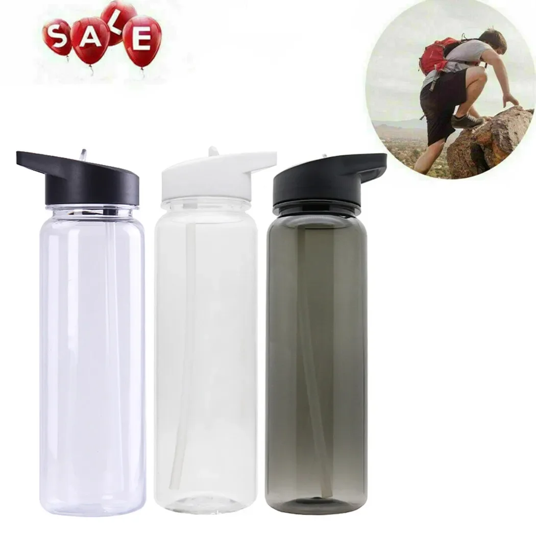 

750ml Sports Water Bottle Transparent Straw Cup With Handle Leak-proof Outdoor Hiking Portable Plastic Water Bottle