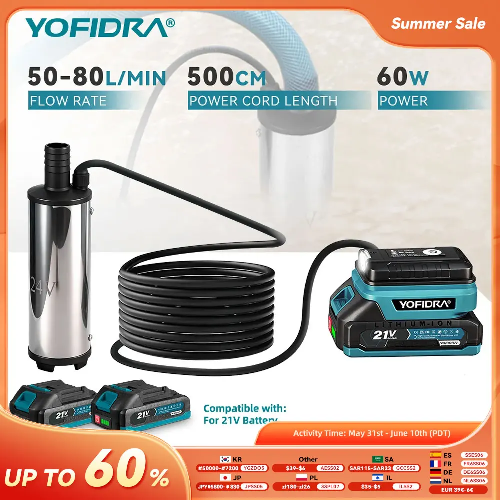 YOFIDRA 50-80L/min Mini pompe électrique pour pomper l'huile Diesel eau Submersible outils de transfert de carburant pour Makita 21V batterie broche