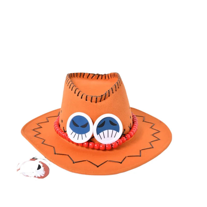 Anime Ace Cosplay Hats Unisex Luffy Ace Orange Cowboy Cap for Kids Adult Halloween Carnival Cosplay Accessories