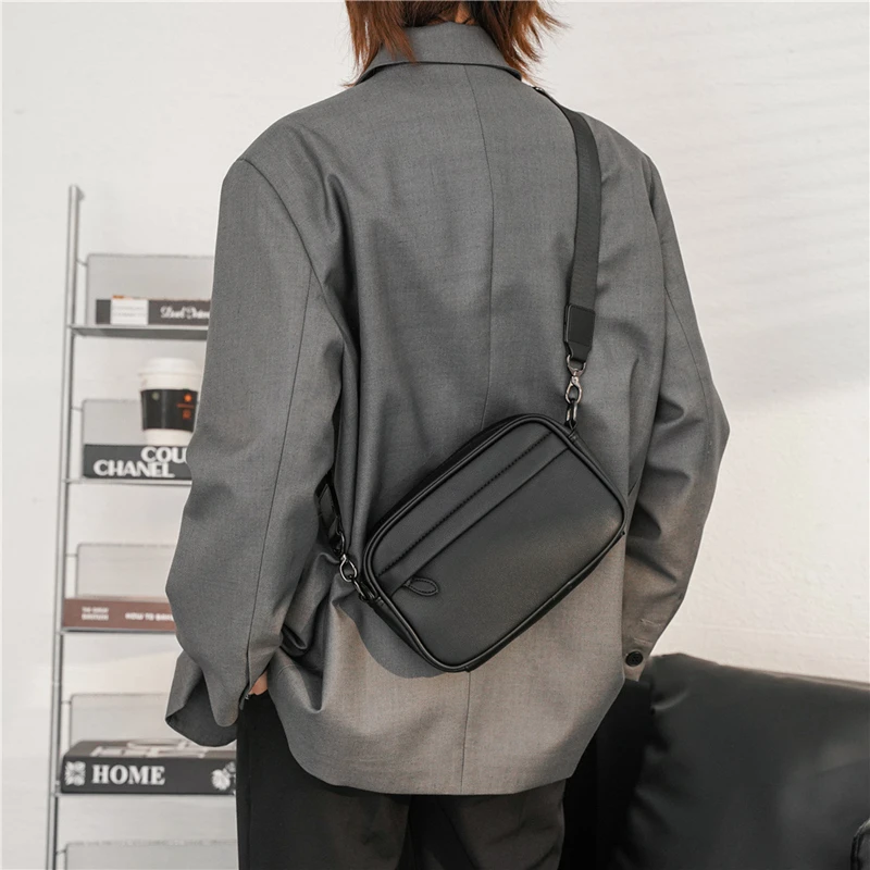 Fashion PU Leather Men\'s Crossbody Bag Business Men Shoulder Bags Solid Black Messenger Bag Male Short Trip Sling Bag Handbag