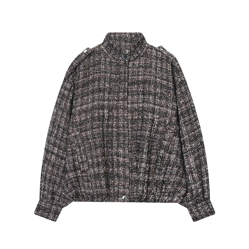 

YENKYE Metallic Thread Bomber Jacket Coat For Women Long Sleeve High Neck Vintage Streetwear Loose Outerwear