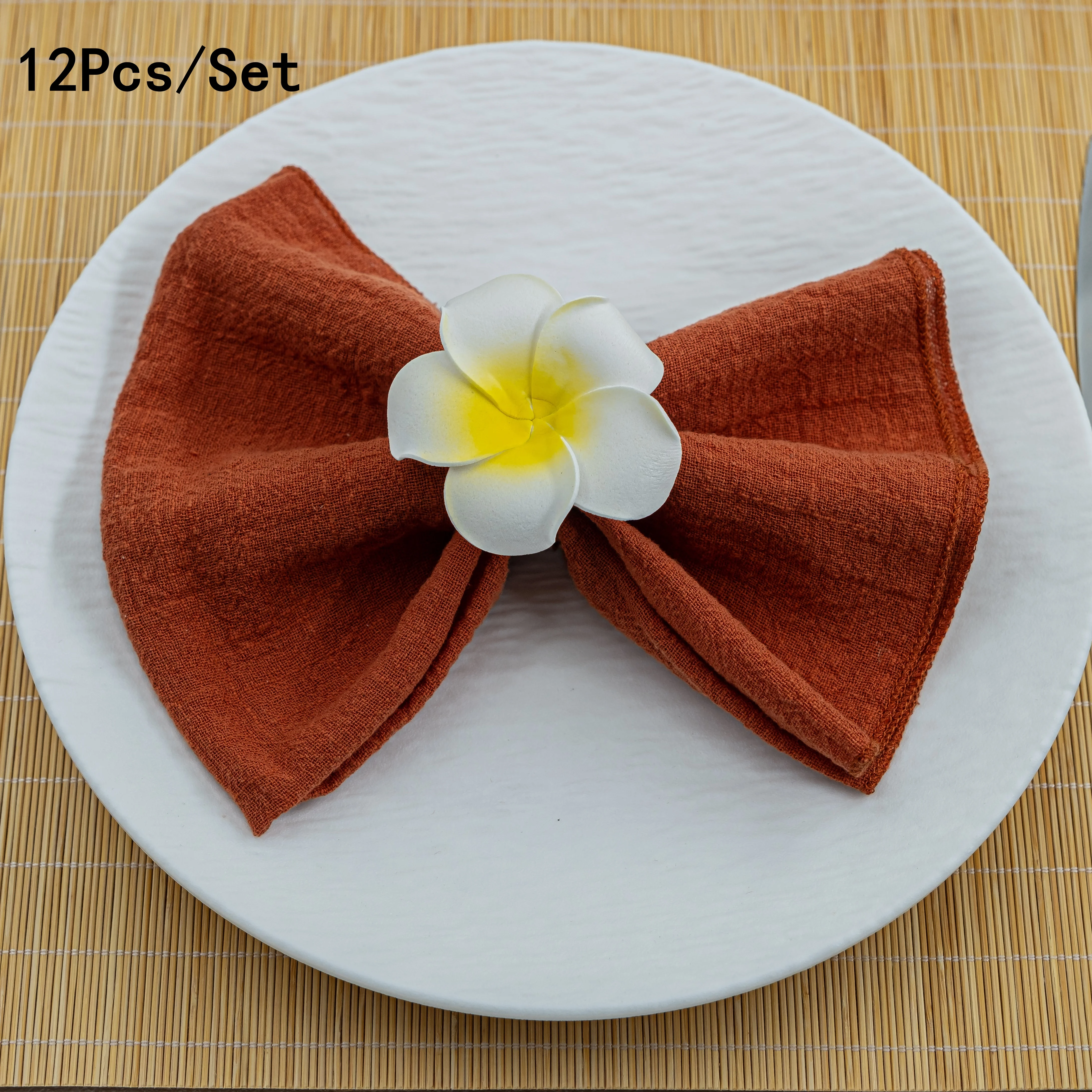 

12pcs Frangipani Napkin Rings, Suitable For Birthdays, Weddings, Thanksgiving, Christmas, Easter, Halloween, Banquets