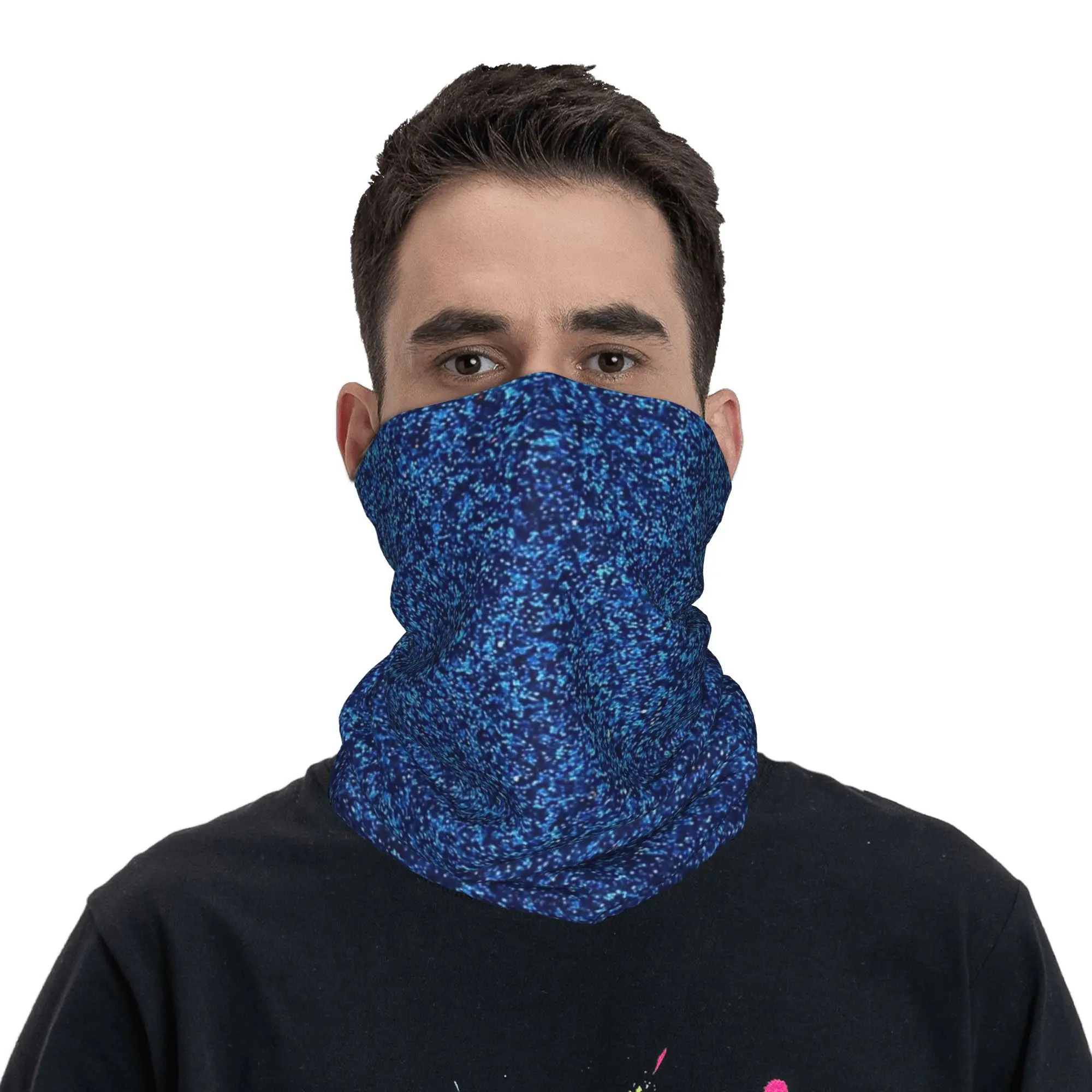 A Little Blue Glitter Bandana Neck Gaiter Printed Wrap Mask Scarf Multi-use Headband Riding For Men Women Adult Washable