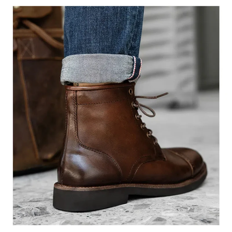 Men Boots 2025 American style Comfortable Fashion Leather Boots Lace up men's short boots motorcycle boots