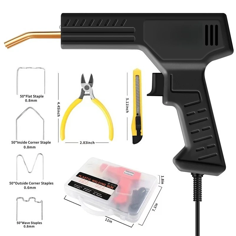 Portable Hot Stapler Plastic Welding Gun Set Car Bumper Crack Repair Tool with Assorted Hot Staples Pliers and Utility Knife