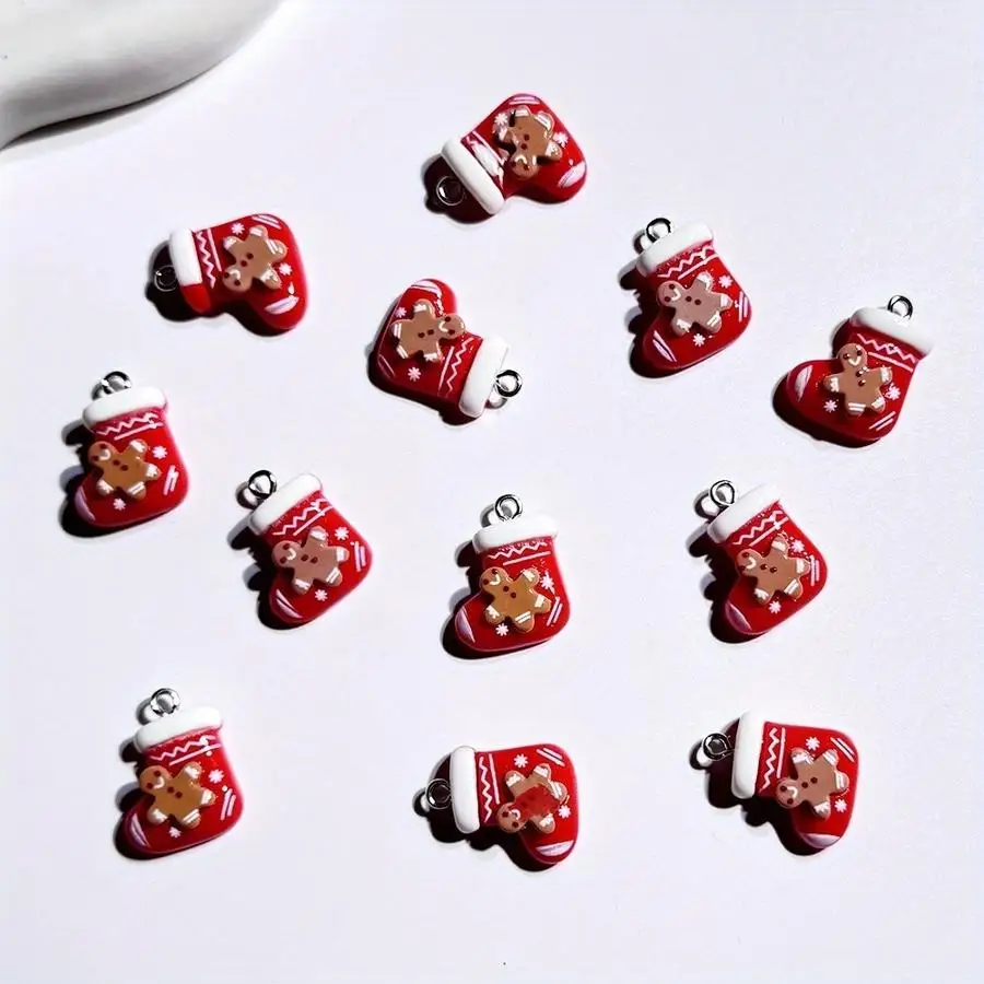 1/5/10/20/50/100pcs Red Christmas Stockings, Resin Christmas Ornaments, Ornaments, Accessory Pendants, Craft Supplies, Holiday D