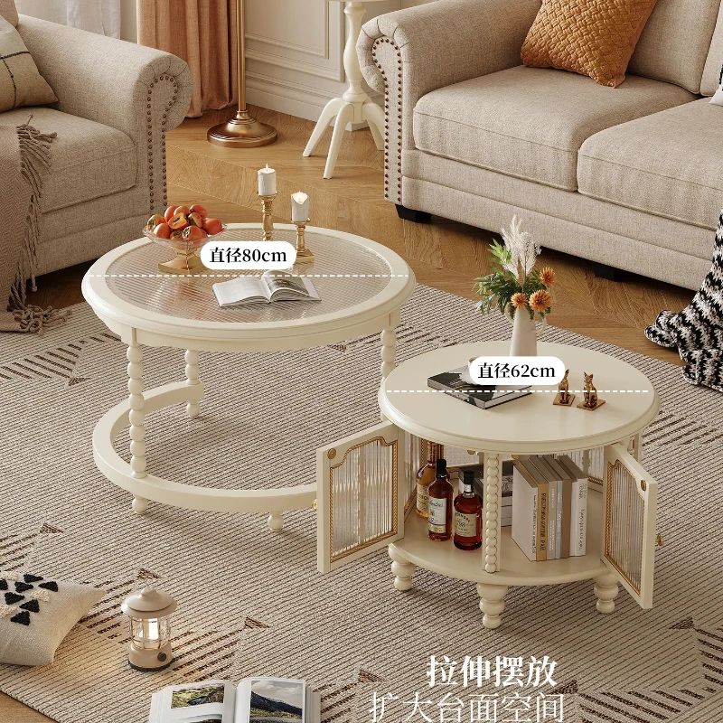French cream style tea table American living room household size round table small apartment Internet celebrity modern