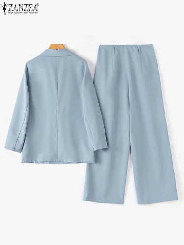 Imagen 2 del producto ZANZEA-Conjuntos de 2 piezas de Blazer para mujer, de cintura alta trajes elegantes, pantalones de moda, oficina, 2 piezas