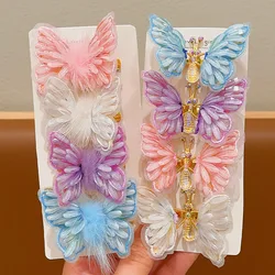 Children's Hair Clip With A Moving Butterfly Cute Pink Plush Ball Little Girl Hair Accessories Gold Color Banger Clips Hairpins