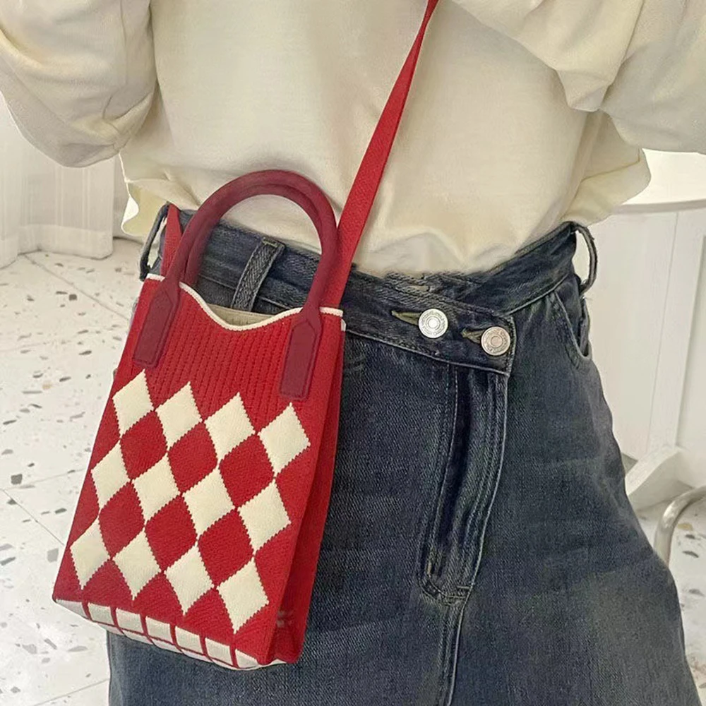 Bolso de mano de punto hecho a mano para mujer, Mini bolso para teléfono móvil, bolsos cruzados de hombro portátiles, versión coreana