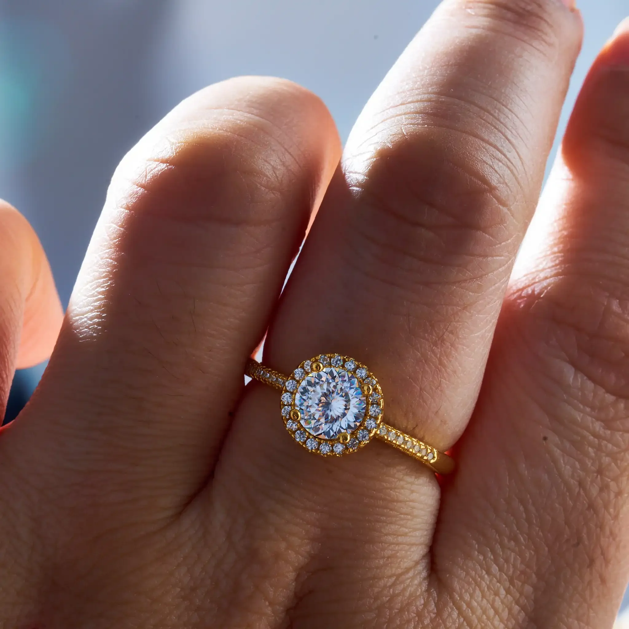 1 Karat Moissanit-Ring für Damen, massives 925er Silber, 18 Karat Gold, gelb plattiert, Luxus-Hochzeit, weiblicher Schmuck mit Zertifikat, Geschenk – Detail 4