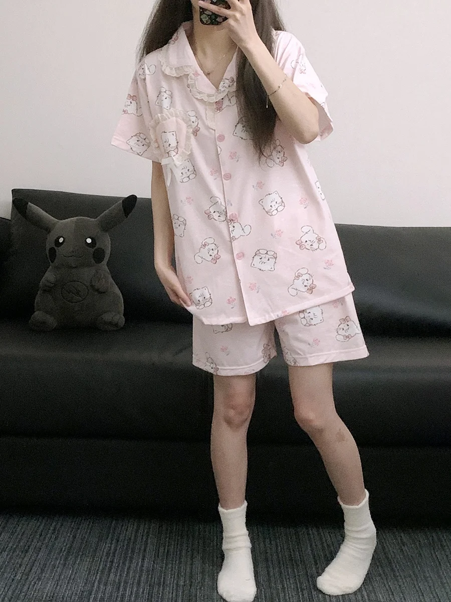 

Pink Mikko Pure Cotton Pajamas Women's Summer New Short Sleeve Short Pants Cartoon Cute Student Home Clothes Set
