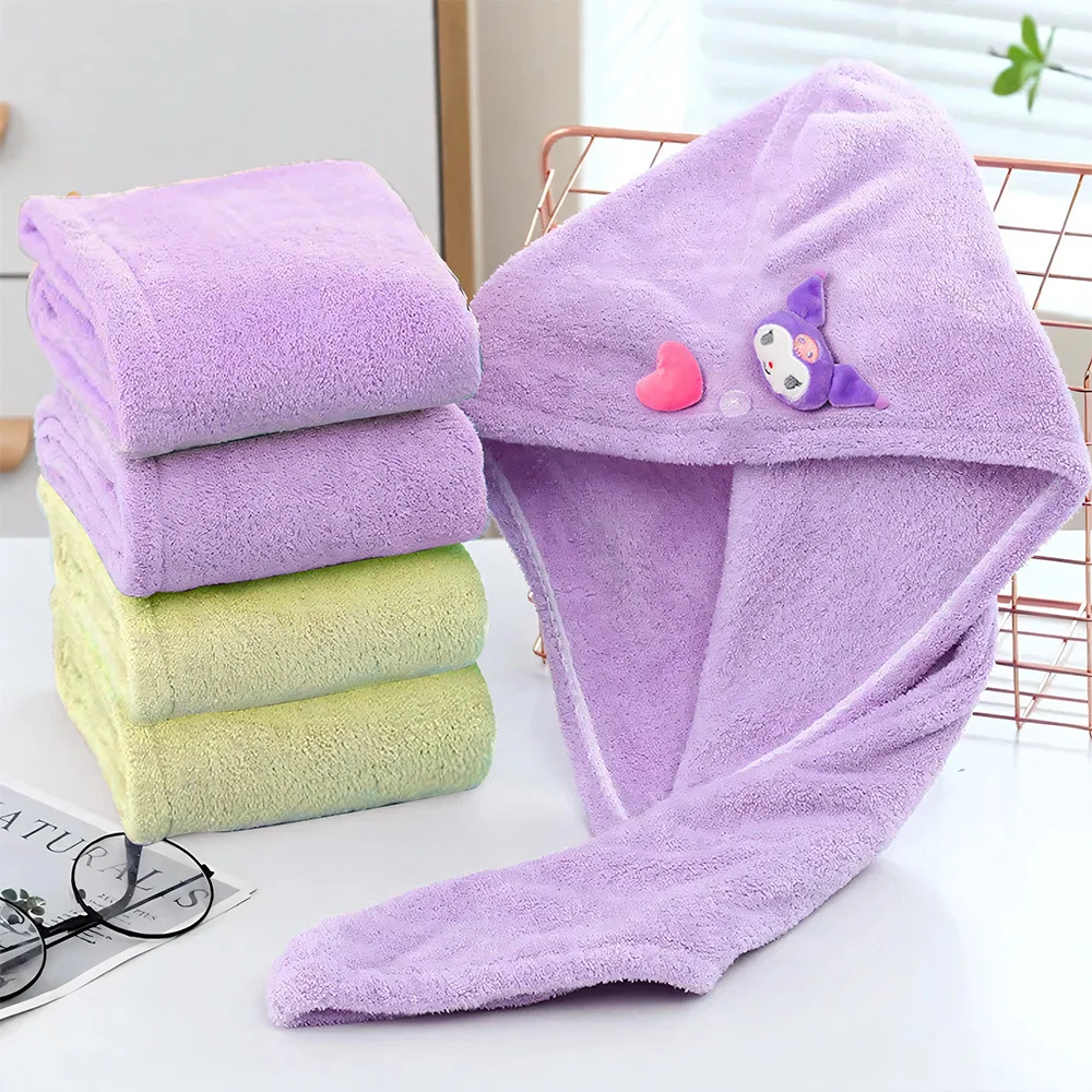 4 stks/set Miniso Sanrio Kuromi Douche Ultra Zacht Sneldrogend Haar Handdoek Wrap Super Absorberende Douchemuts Perfect Badkamer Accessoire