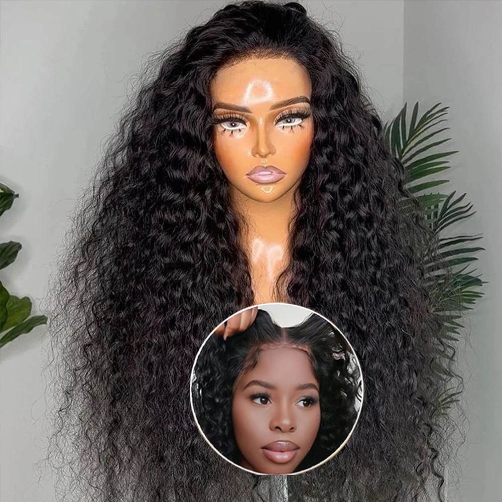 Glueless Wig Synthetic Curly Wigs Ready To Wear Water Wave Lace Frontal Wigs Glueless Pre-Cut 4x4 Lace Curly Wigs for Women