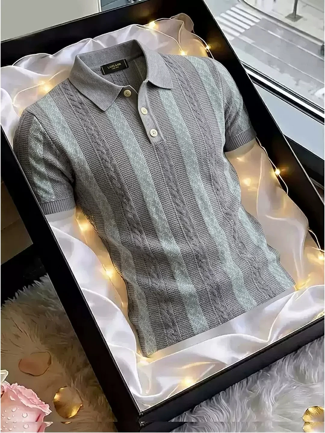 

Textured Cool Sensation Shirt Men's Knitted Short Sleeve Flip Collar American Style Summer Fashion Shoulder Balance T-Shirt
