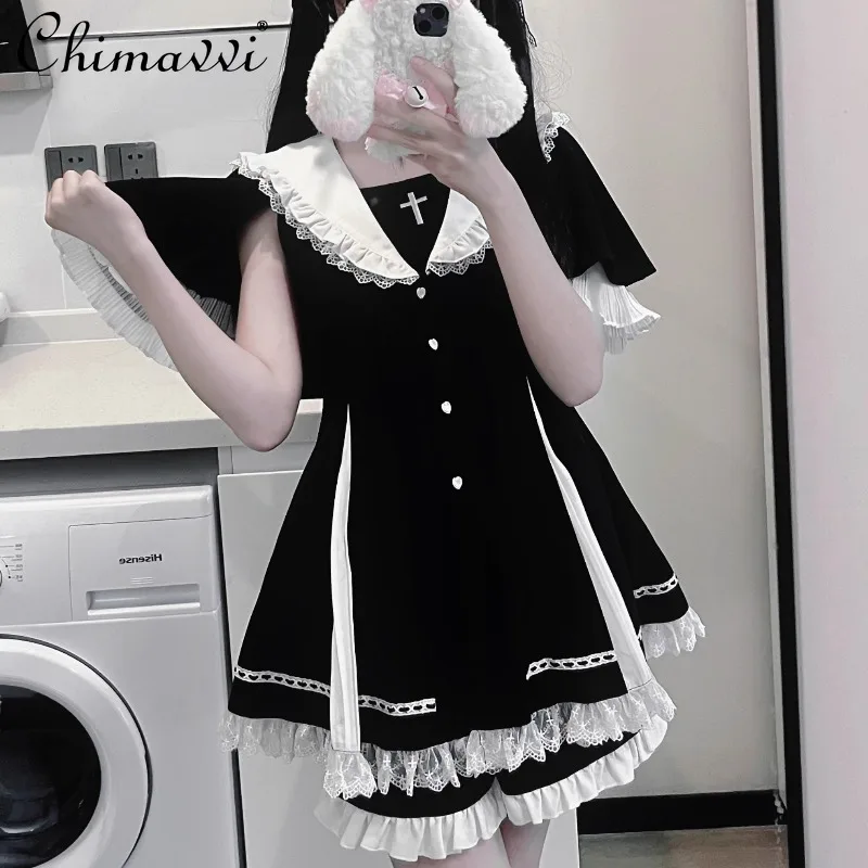 Japanse stijl Mine-serie jurkset Subcultuur korte mouw Cape slanke jurk Top en shorts Tweedelige Lolita-set voor dames