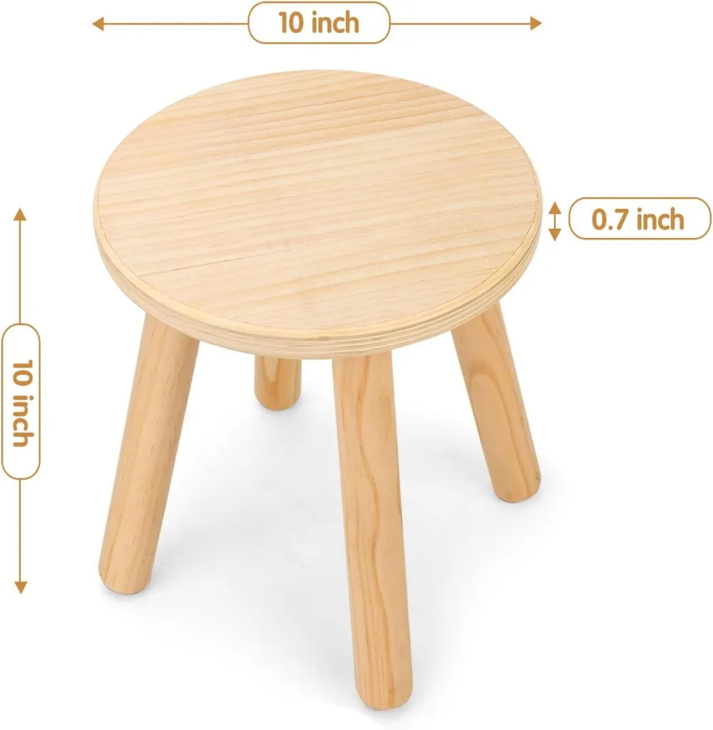 10 Inch Wooden Step Stools for Kids, Multi-Purpose Children Sitting Stool for Playroom Bathroom (Natural, 2 Pack)