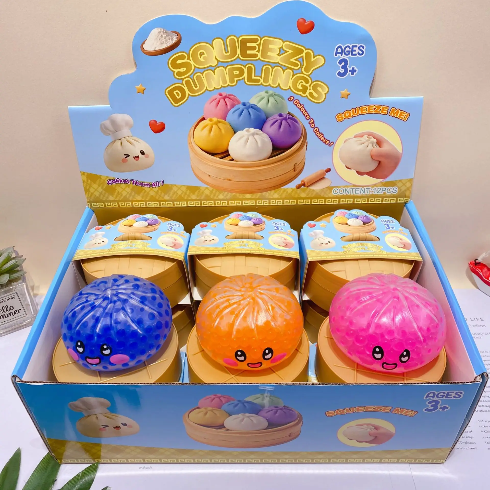 

New Large Squishy Toy Water Bead Filled, Slow Rising Baozi Squishy with Cute Face, Stress Relief Decompression Fidget for Adults