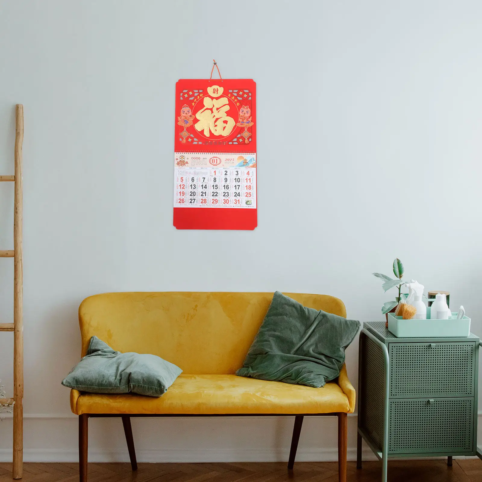 

Chinese Lunar Hanging Calendar 2025 Fu Character Design Year of The Snake Wall Decor Functional Daily Calendar with Global