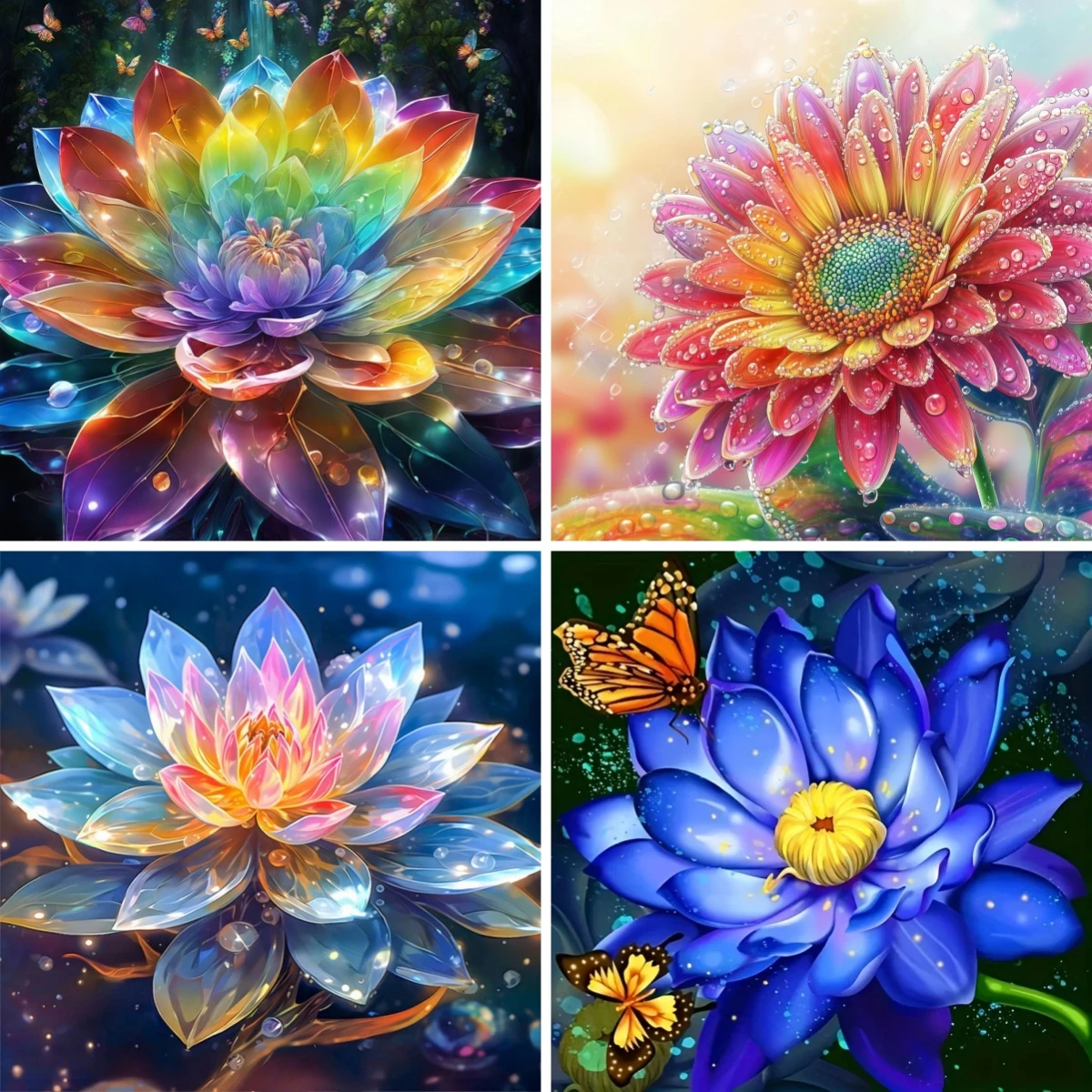 

Diamond Embroidery Mosaic Painting Coloful Lotus Blooming French Decor Full Square Rhinestones Picture Needlework Home Decor