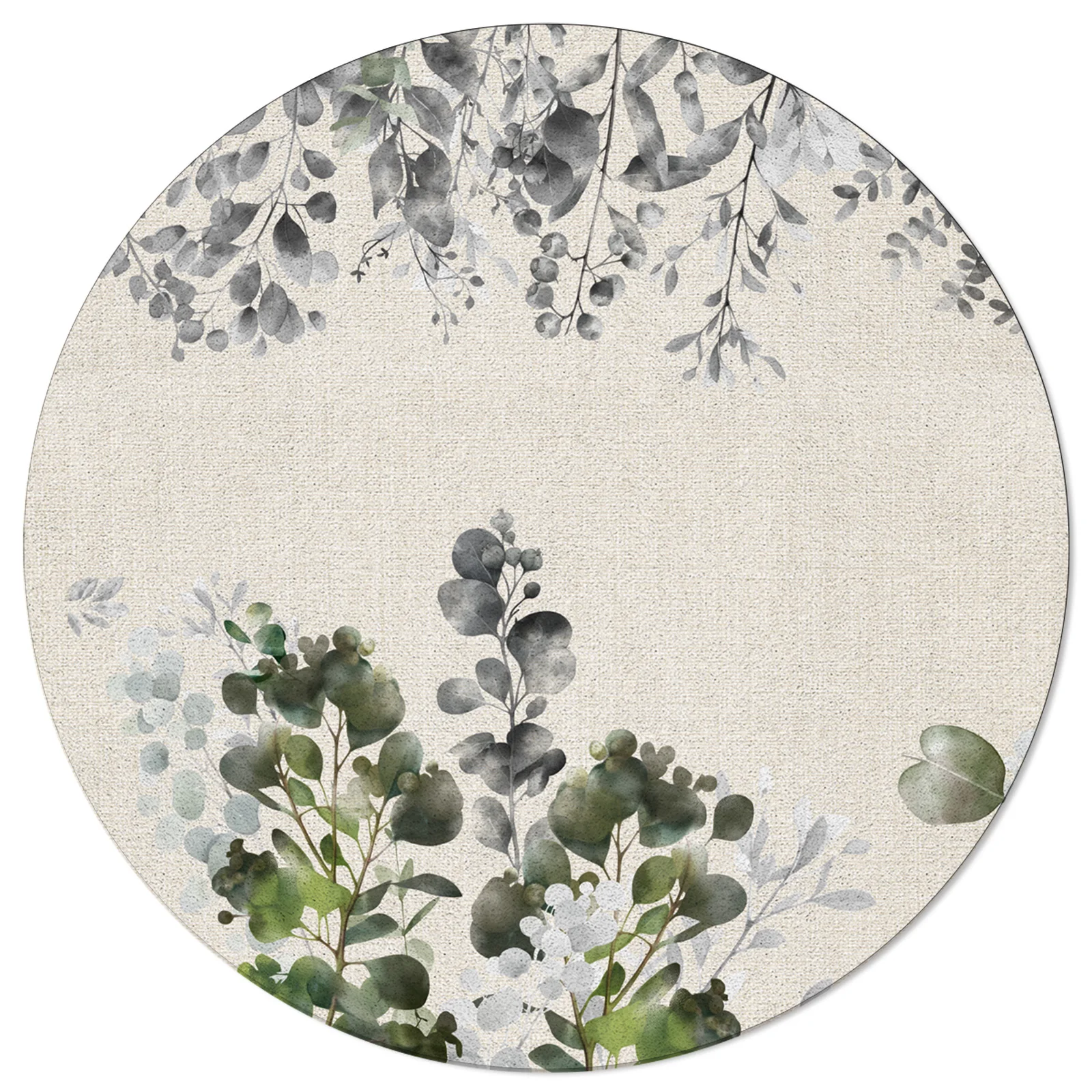 Plant Leaf Illustration Dark Green Round Area Rug Carpets For Living Room Large Mat Home Bedroom Kid Room Decoration