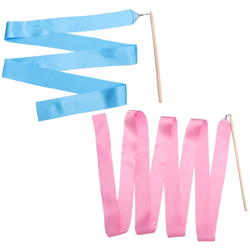 

2pcs Ribbons Performing Gymnastics Ribbon 2M Lake Blue Pink Props for Adults Kids Dancing Performances Reusable Silk Streamers