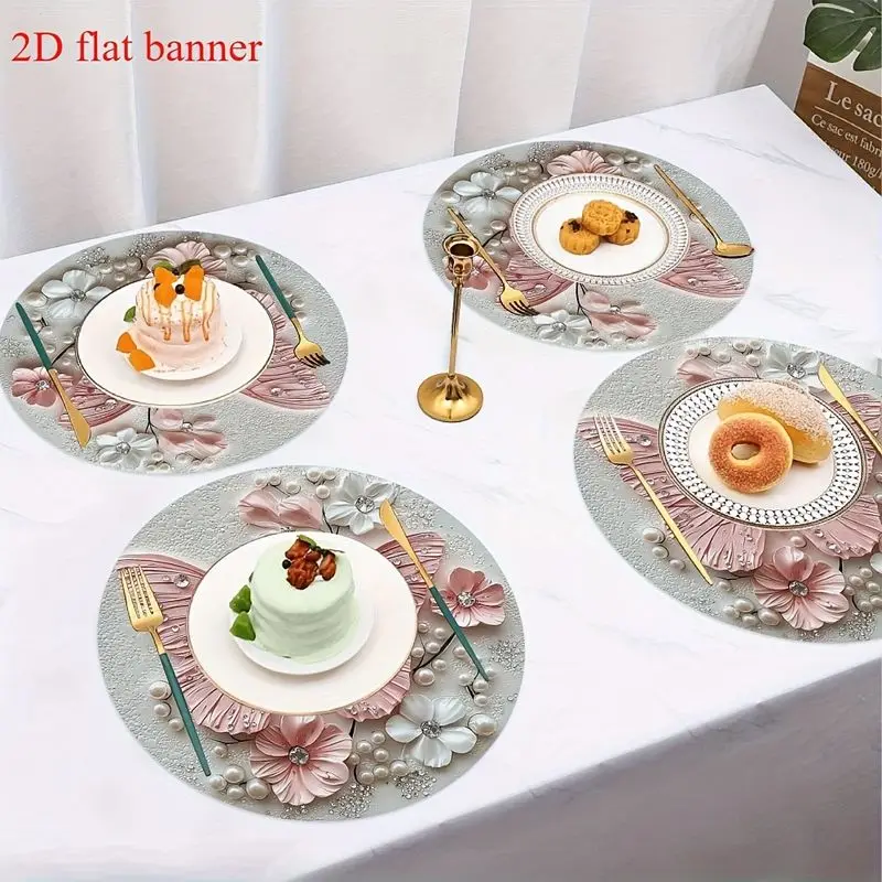 VIKAMA Pink Butterfly Pearl Flower Set Mat Insulated Fabric Table Mat Gentle and Luxurious Girl Style Table Mat Table Decor