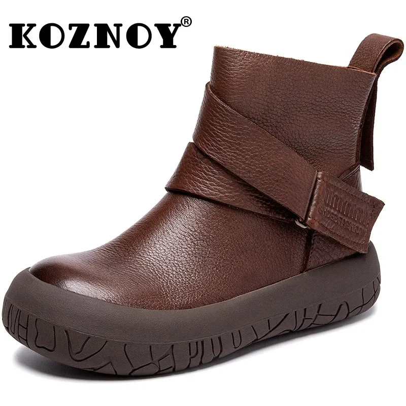 Koznoy 4cm Cow Genuine Leather Spring BootsZIP  Moccasins Motorcycle Chimney Ladies Ankle Booties Autumn Fashion Women Shoes