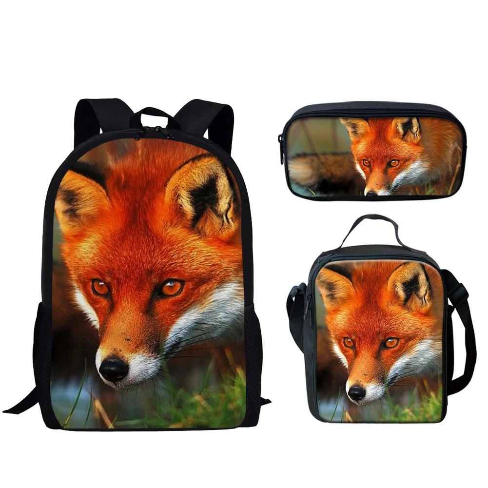 Cartoon Novelty Peculiar Funny Cool Fox 3D Print 3pcs/Set pupil School Bags Laptop Daypack Backpack Lunch bag Pencil Case
