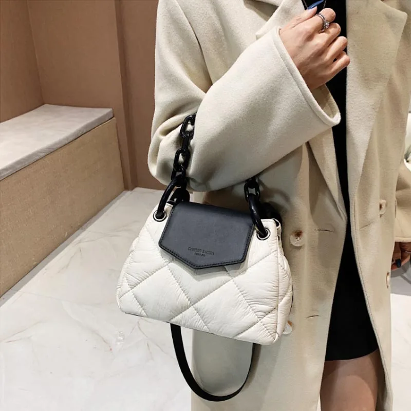 Tote Bag 2023 Hit Winter PU Leather Padded Quilted  Women\'s Designer Handbag Luxury Brand Chain Shoulder Crossbody Bags