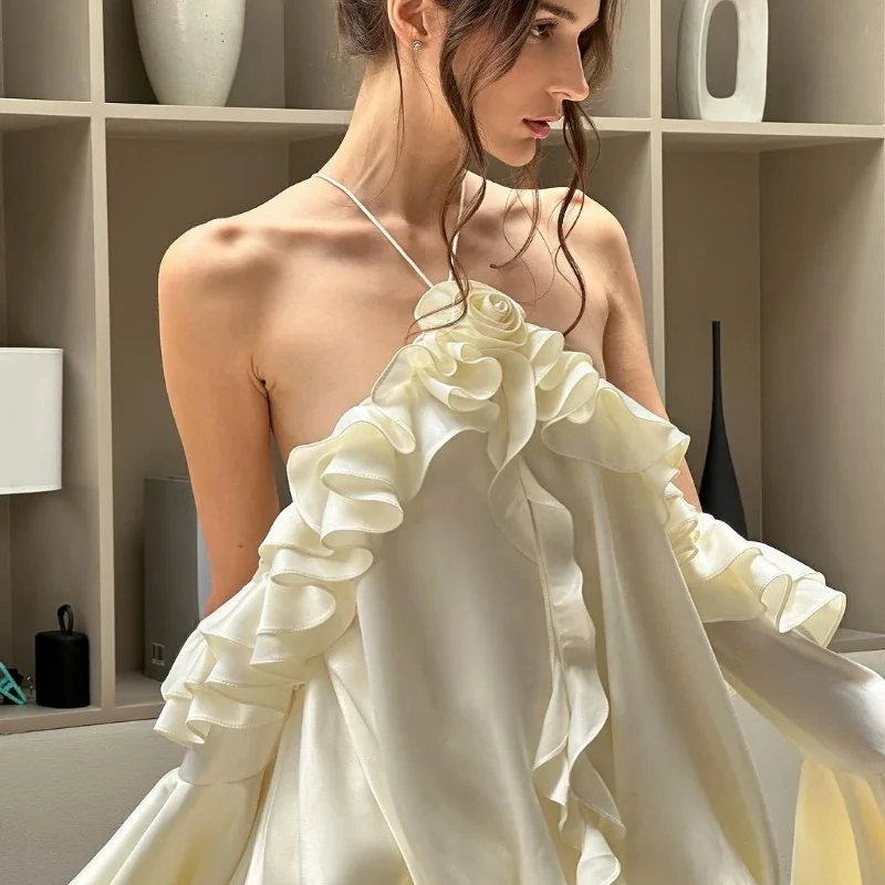 WhereMery – robe élégante française, épaules dénudées, bord feuille de Lotus, manches évasées, Sexy, soirée, boîte de nuit, Y2K, nouvelle collection 2024