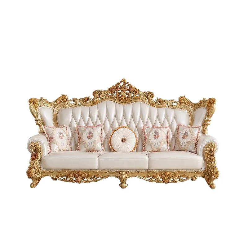 Solid wood sofa, villa self-built large apartment living room double-sided carved creative leather sofa