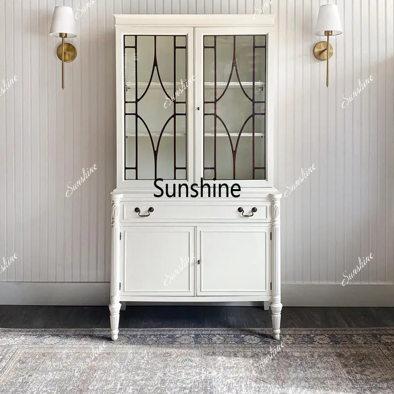 American country solid wood dining edge, against the wall, bookcase white display