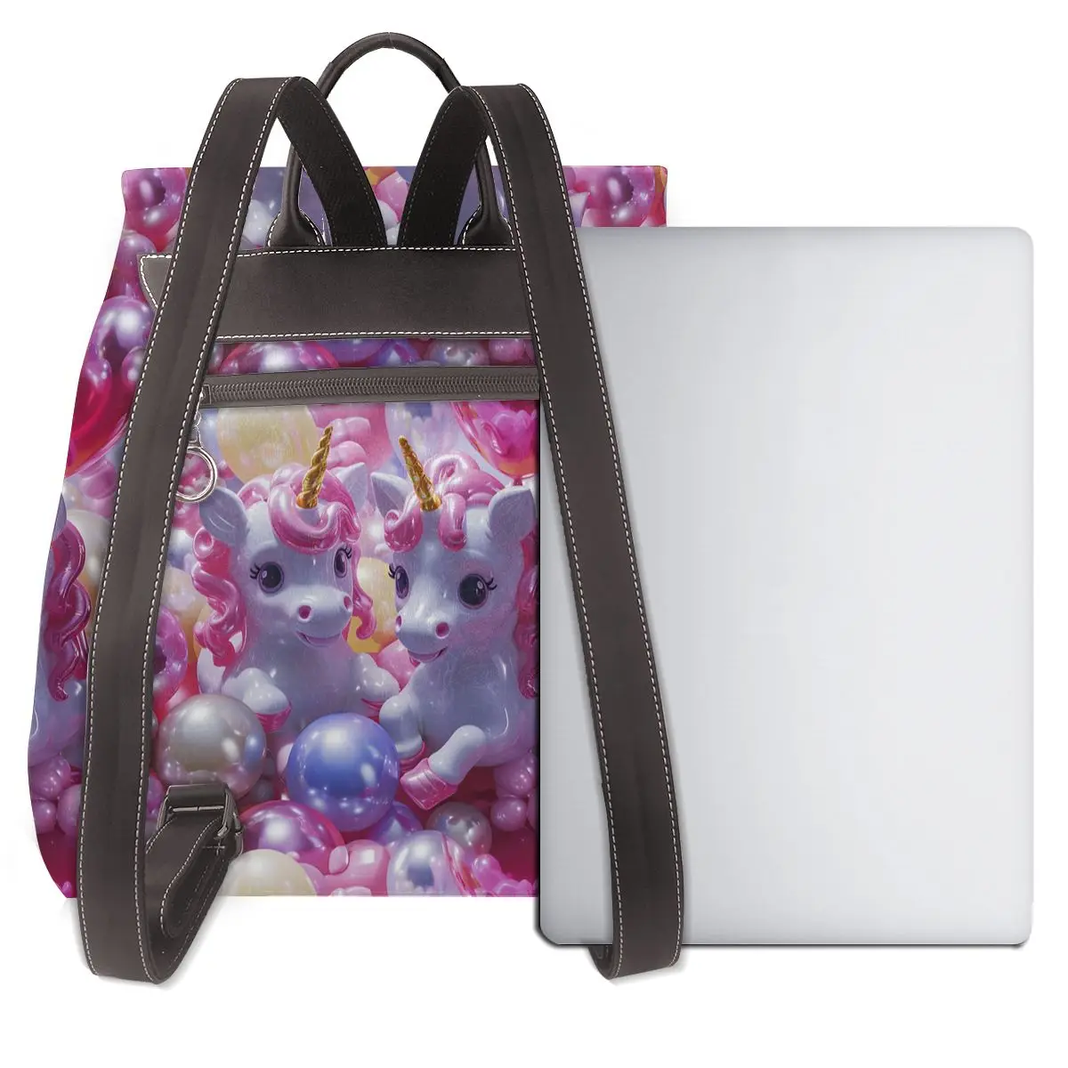 유니콘과 풍선 3D 패턴 새로운 핫 여성 배낭 디자이너 고품질 가죽 간단한 패션 대용량 배낭