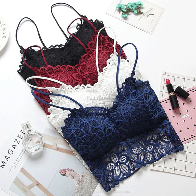 1PC Full Lace Beauty Back Cross Slim With Chest Pad Gathered Hollow Tube Top underwear women bra wire free bra bralette bralette