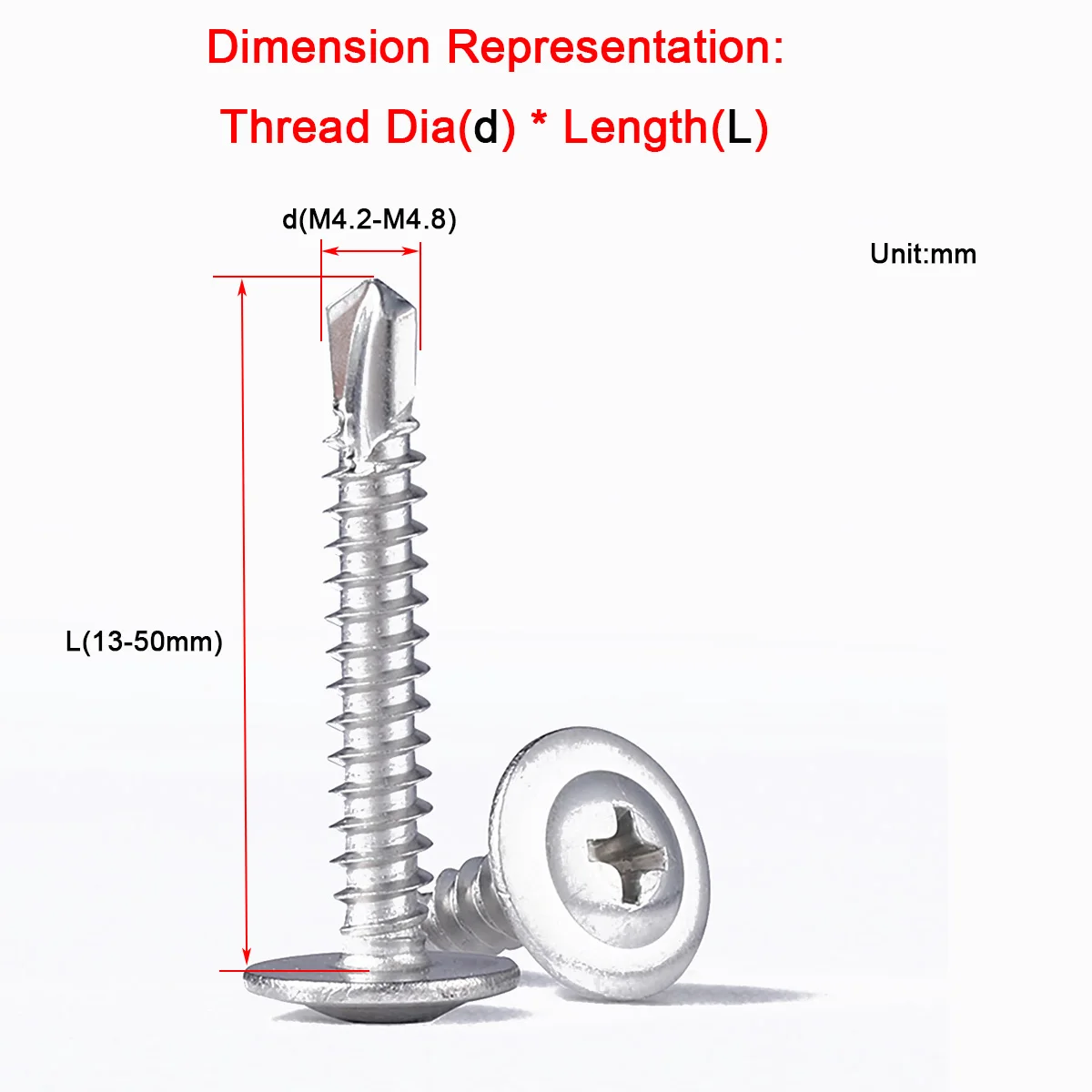 410/304 Stainless Steel Large Round Head With Washer Self-Tapping Screw Blue Zinc Plating Self-Drilling Dovetail Screw M4 M4.8