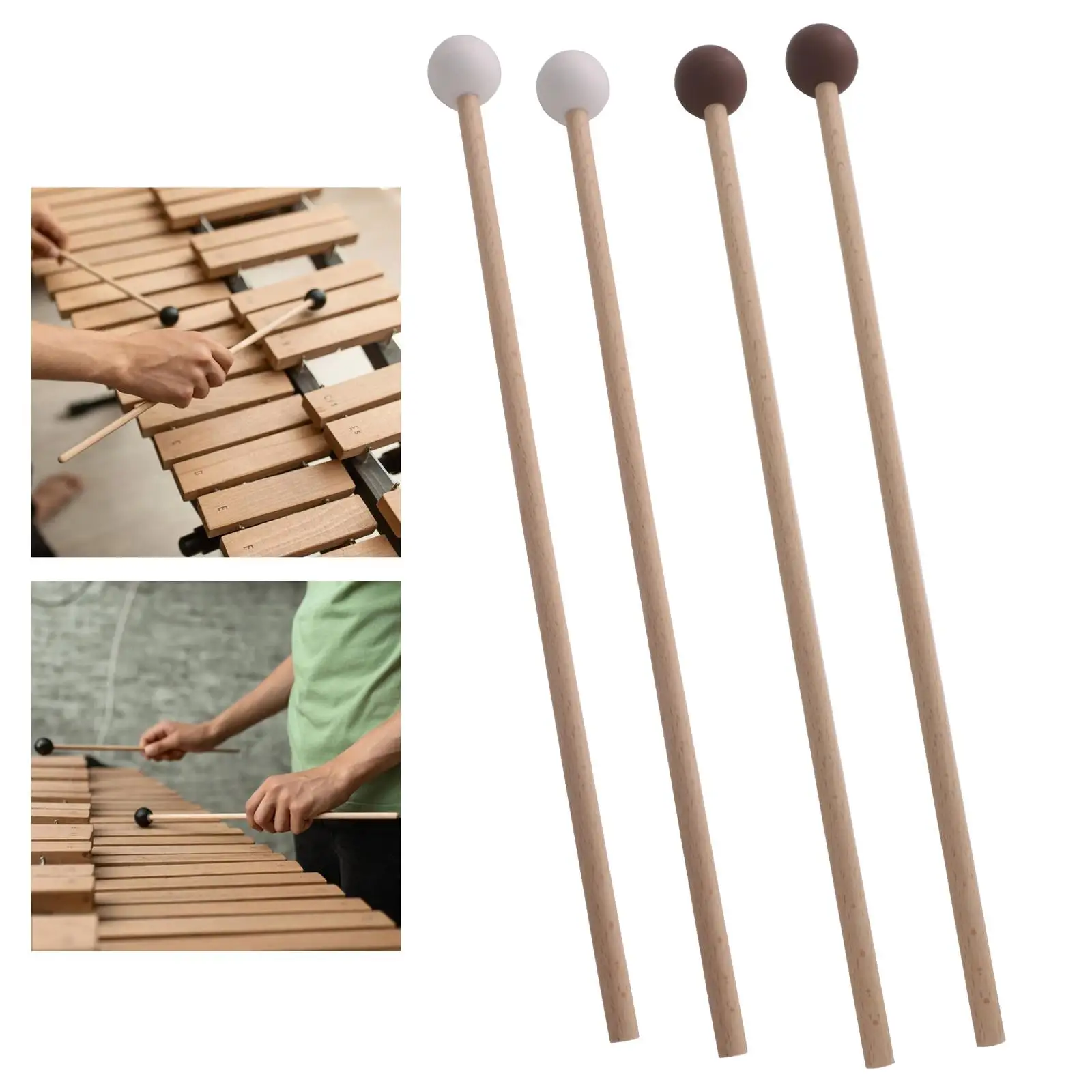 2 palillos de xilófono para principiantes con mango de madera, palillos de percusión multiusos para campanas de escenario, Glockenspiel y campanas de madera