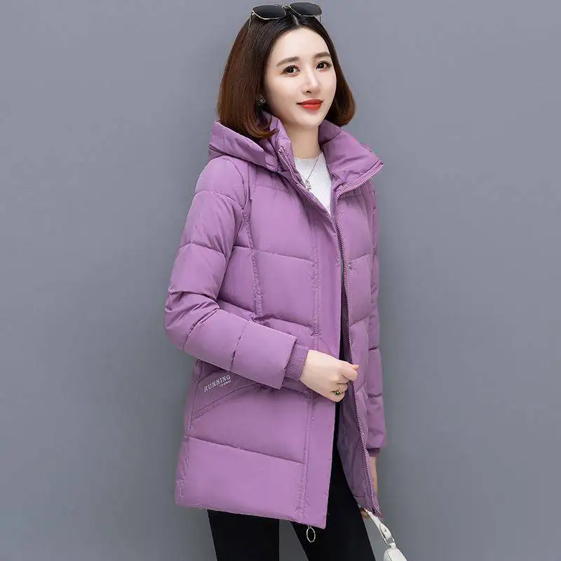 New Snow Wear Hooded Mid Length Down Cotton Coat Women\'s Loose Thickened Warm Parkas Middle Aged Mother Winter Wadded Jacket