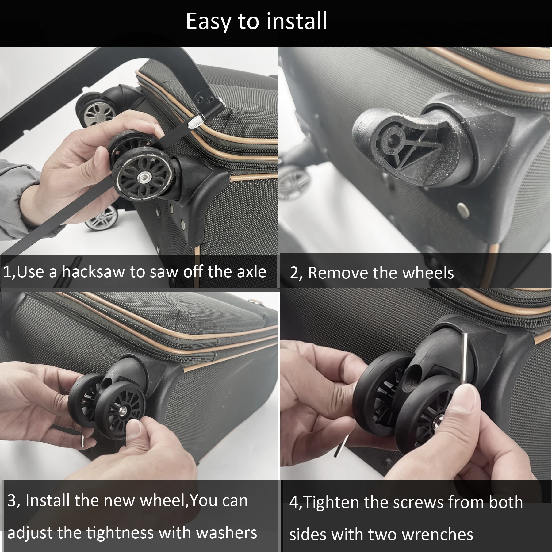8 Stücke Silber Gepäck Rad Ersatz mit Schraube Reisegepäck Räder Ersatz Koffer Teile 60mm Achsen Lenkrolle Rad Reparatur – Detail 8