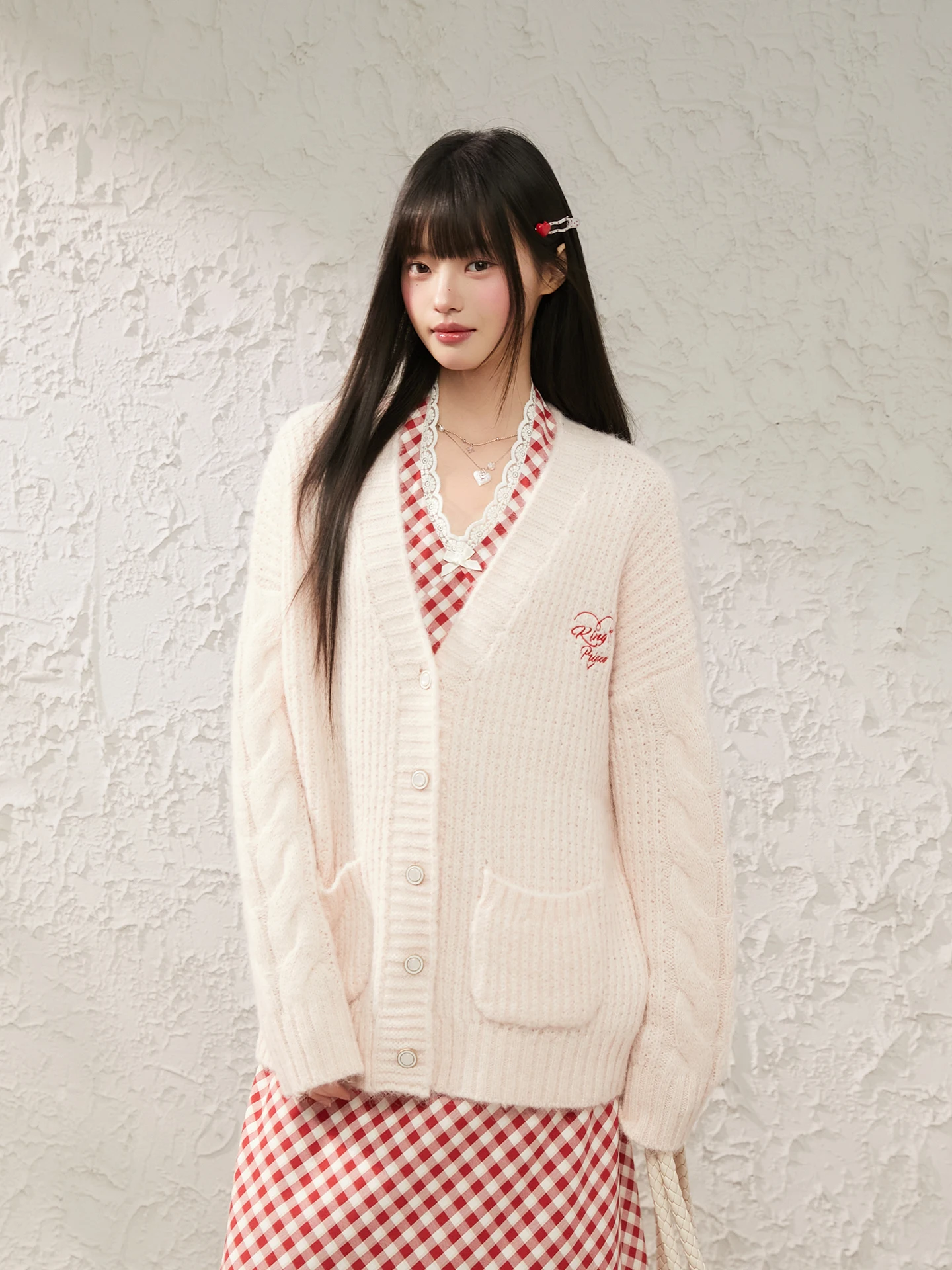 

King Prince Spring New Embroidered Knitted Open Cardigan Sweater Casual V-Ne Soft Cozy Outerwear Women's Loose Fit Long Sve