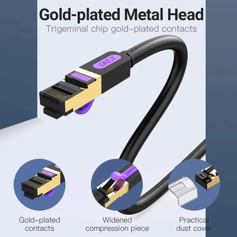 Vention Cat 7 Ethernet Cable 10Gbps High Speed Flat Gigabit STP RJ45 LAN Cable Cat7 Network Cable Patch Code for Router Ethernet