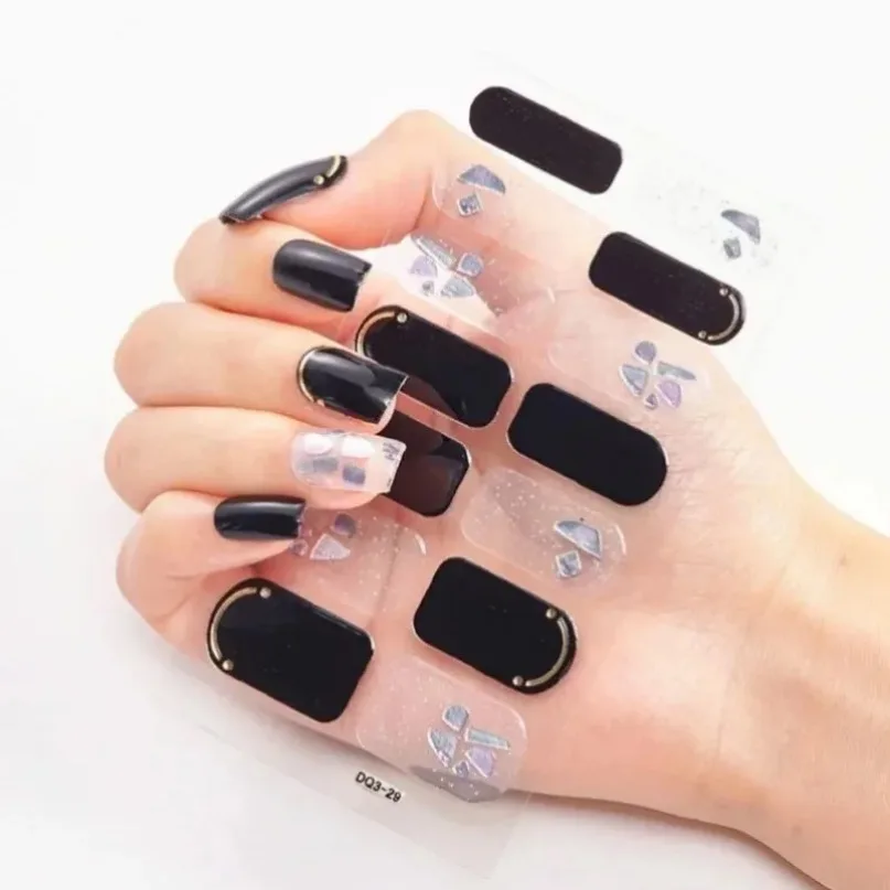 Semi Cured Gel Nails Art Stickers Fashion Solid Color Manicure Decal UV LED Lamp Need Gel Nail Decals Nail Sticker Decoration