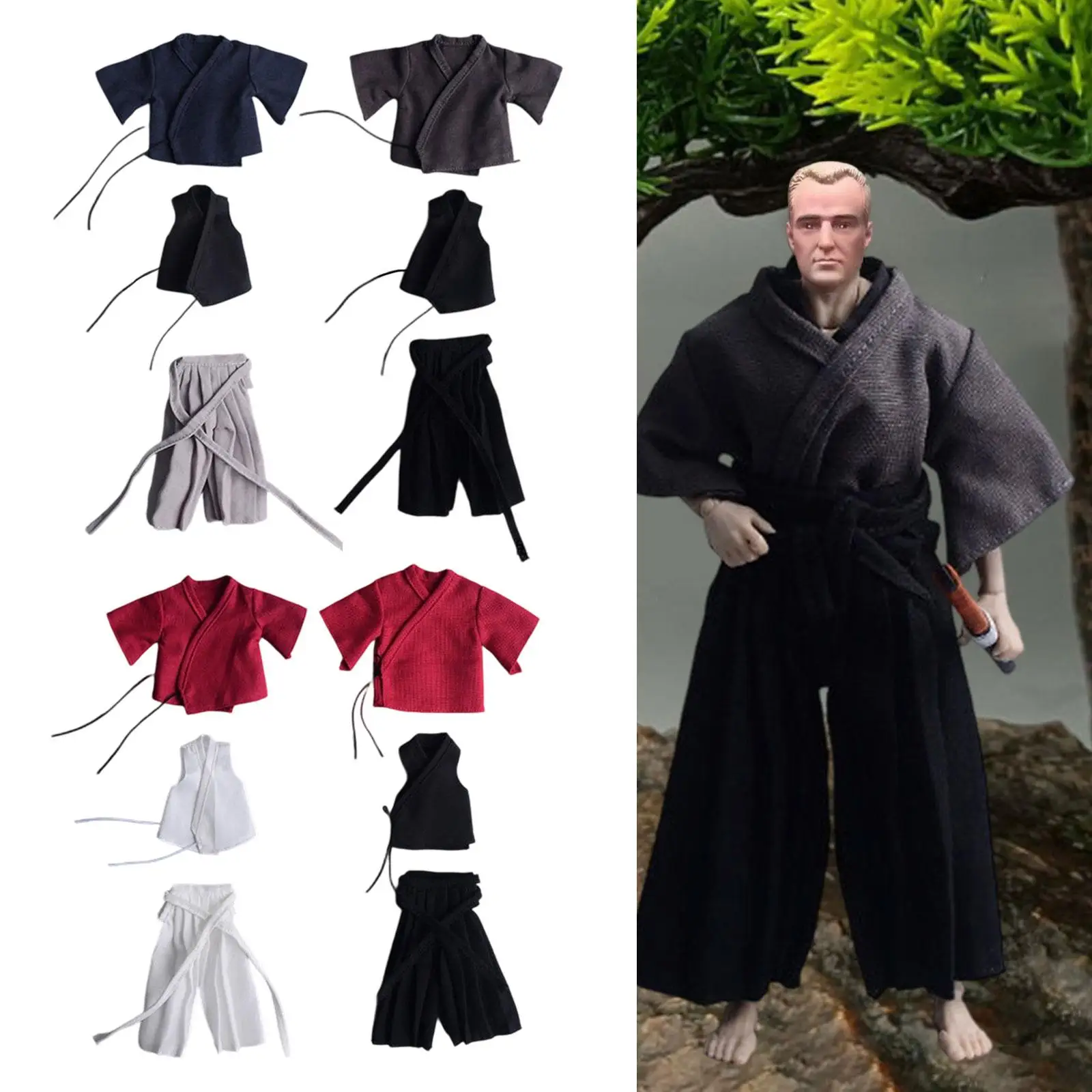 

Одежда для фигурок в масштабе 1:12: униформа самурая, миниатюрная одежда, кукольная одежда, мужской наряд для 6-дюймовых мужских фигурок и кукол