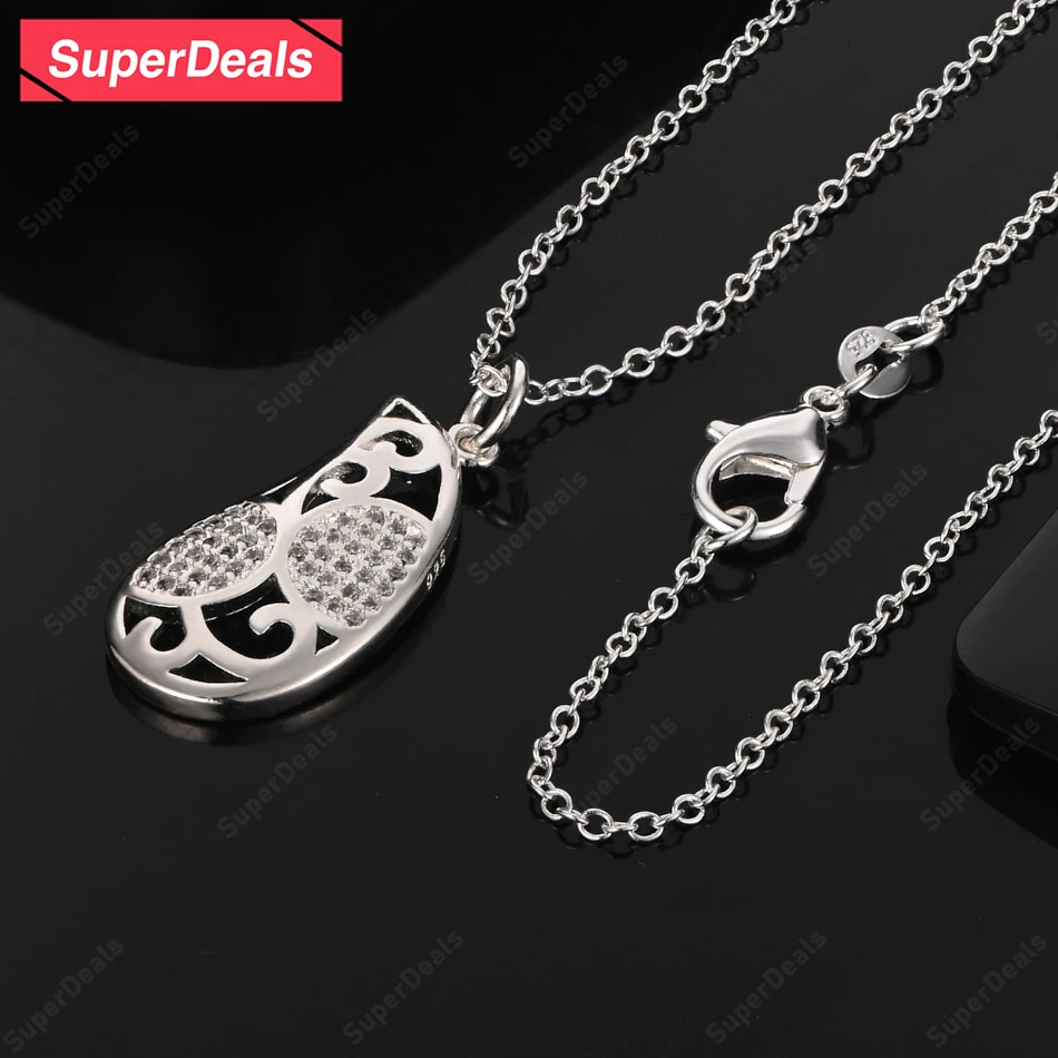 

SuperDeals 925 Sterling Silver AAA Zircon Water Droplets Pendant Necklace High-Quality Classic Jewelry Christmas Party Gift