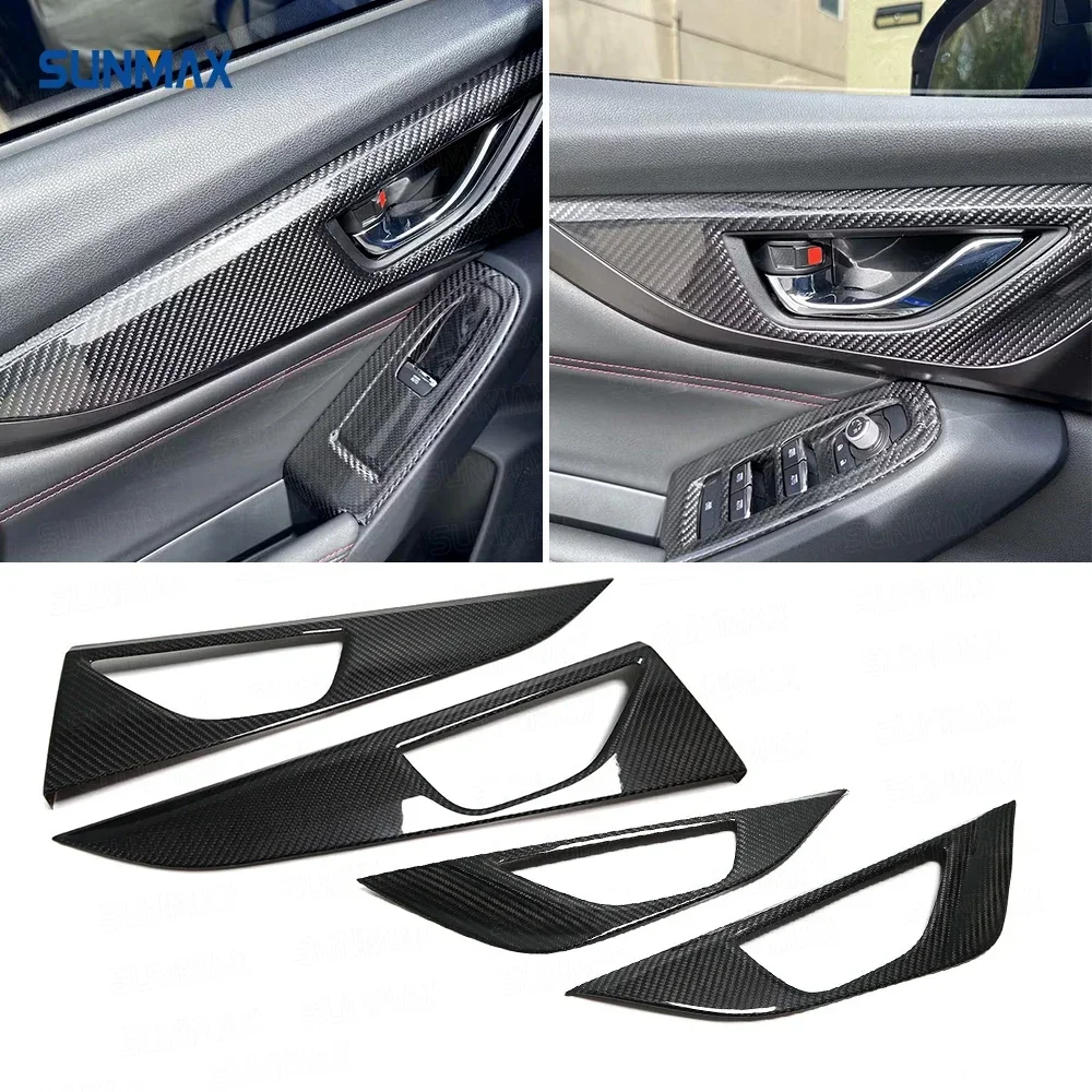 Gloss Carbon Fiber Interior Kit Trims Car Accessories Decorative Side Door Handle Panel Cover For Subaru WRX