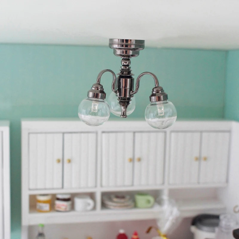 【BS】1:12 دمية صغيرة 3 الذراع مصباح السقف الثريا LED مصباح الجدار ضوء ديكور لعبة #3