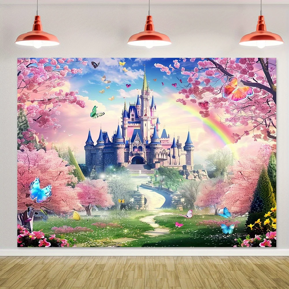 The charming castle and pink forest backdrop are perfect for fairy-tale themed parties, birthdays, weddings and photo shoots